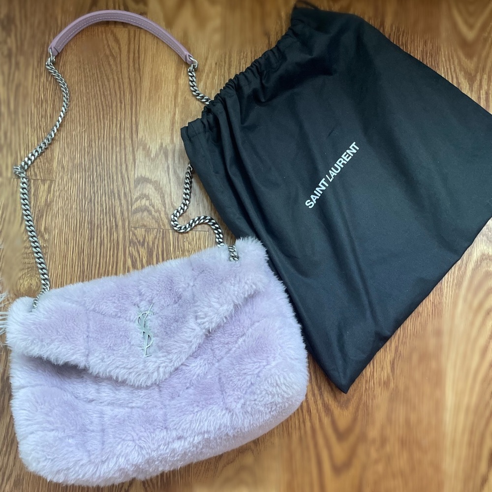 Saint Laurent Purple Loulou Puffer Small Shearling Shoulder Bag